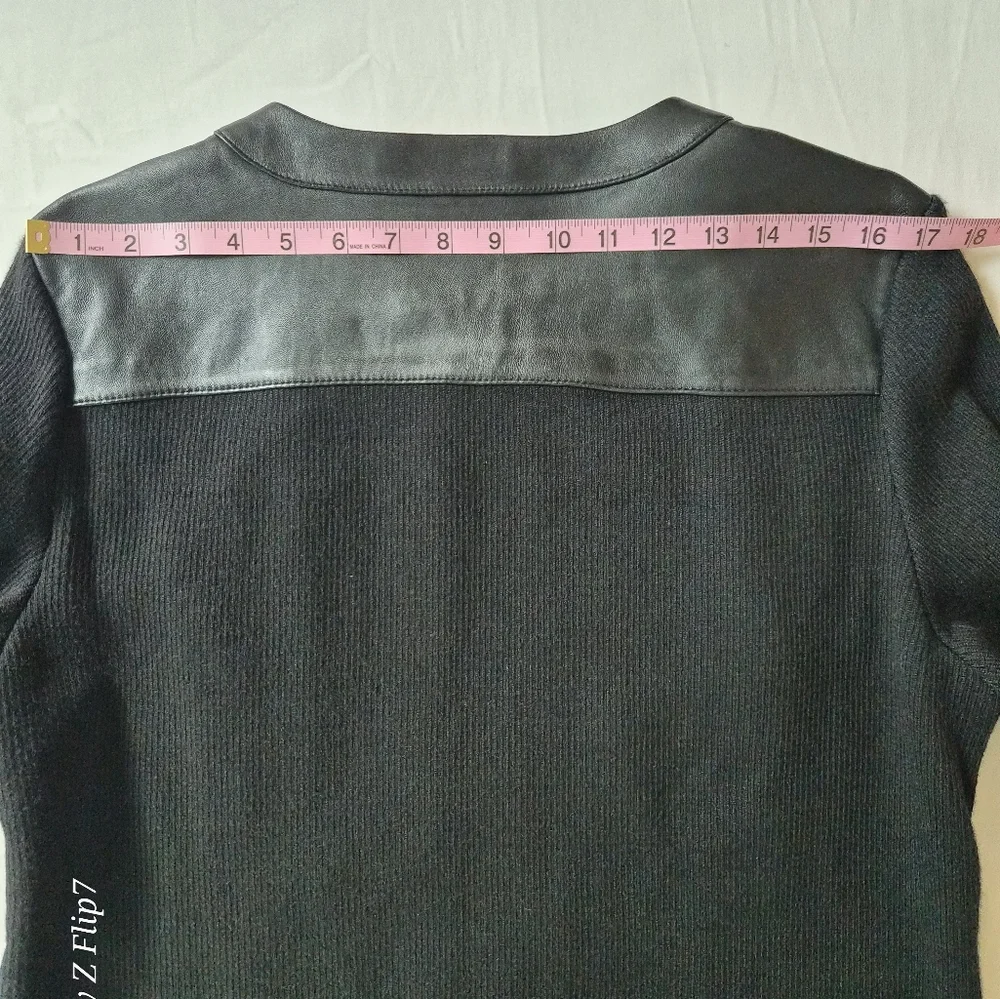 ​Jaclyn Smith Genuine Black Leather & Knit Mixed Media Zip Jacket - XL - Picture 6 of 8